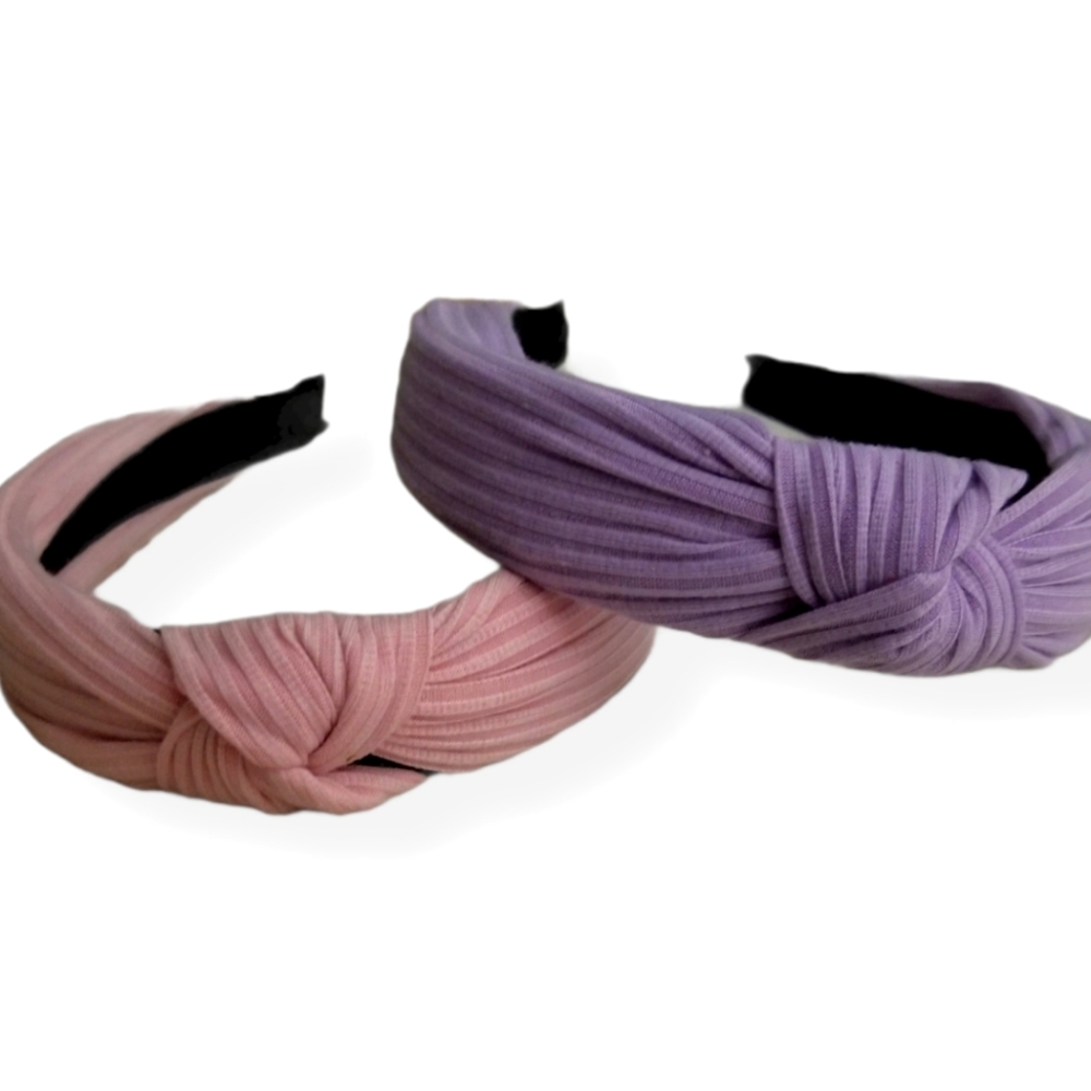 Cloth covered knotted wide headbands pink purple
